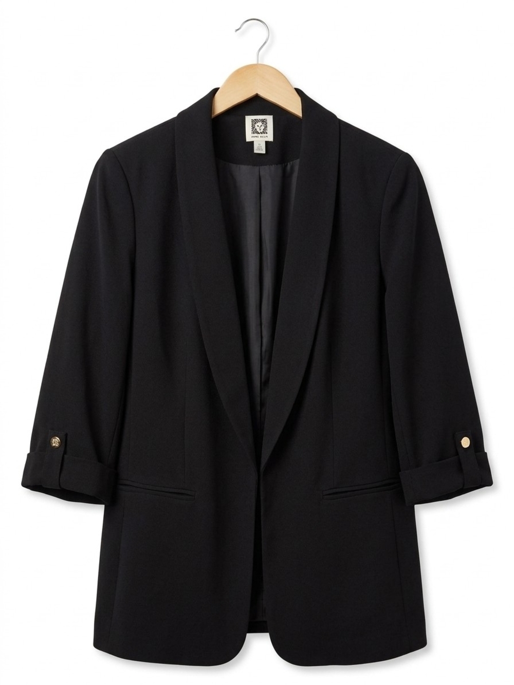 Anne Klein Black Open-Front Shawl Collar Blazer